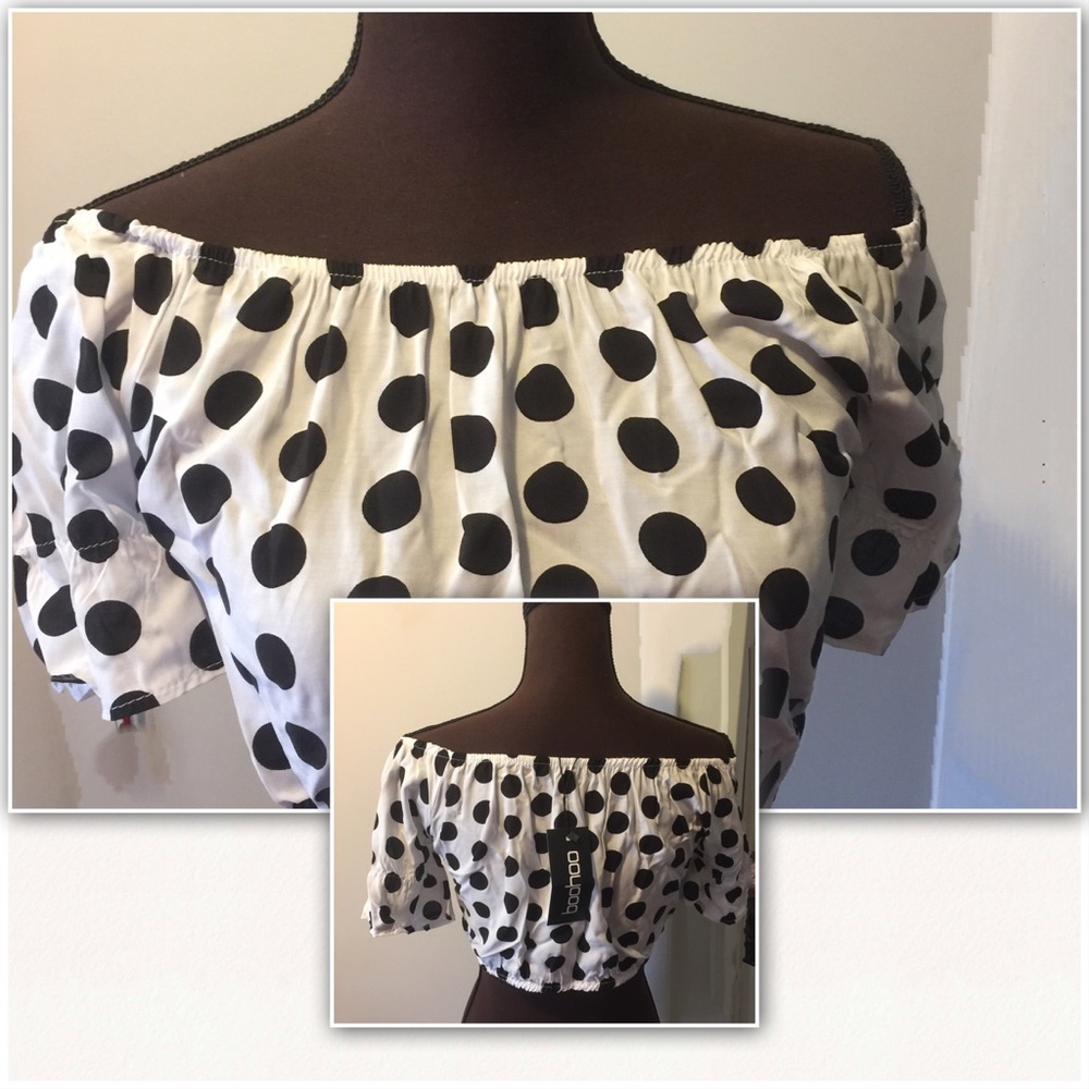 NWT Polka Dot Crop Top White w/black dots